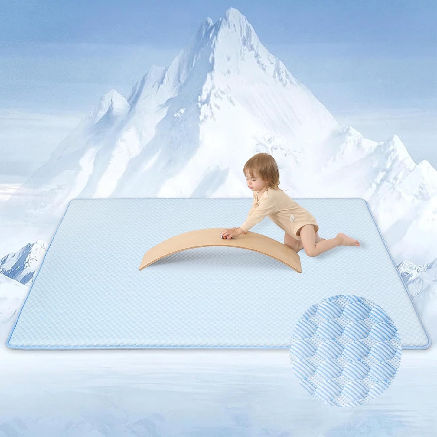 Baby Play Mat for Summer, 1.3 Thick Extra Large Memory Foam Cooling Floor Tummy Time Mat, Soft & Breathable, Non-Slip Rectangular for Toddlers’ Playtime & Rest(Light Blue,79"x118")