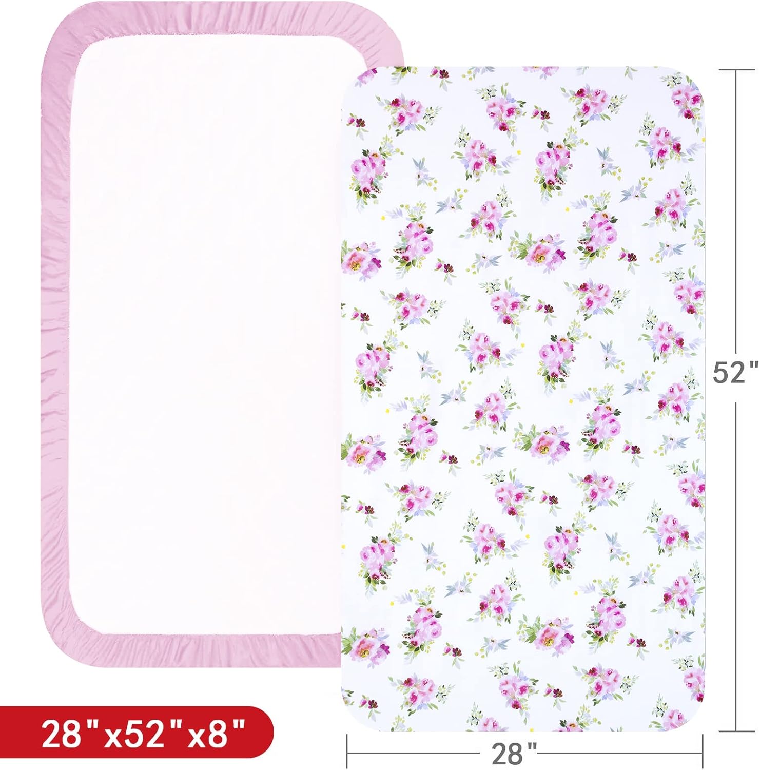 Crib Sheets Girls 4 Pack, Fitted Crib Sheets for Standard Size Crib and Toddler Mattresses, Soft
