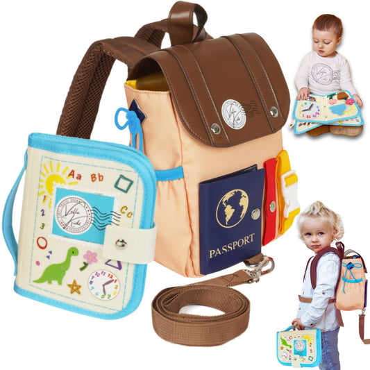 THREE-IN-ONE Toddler Backpack 1-3, Busy Book and Leash, Montessori Toys for 1 2 3 4 Year Old