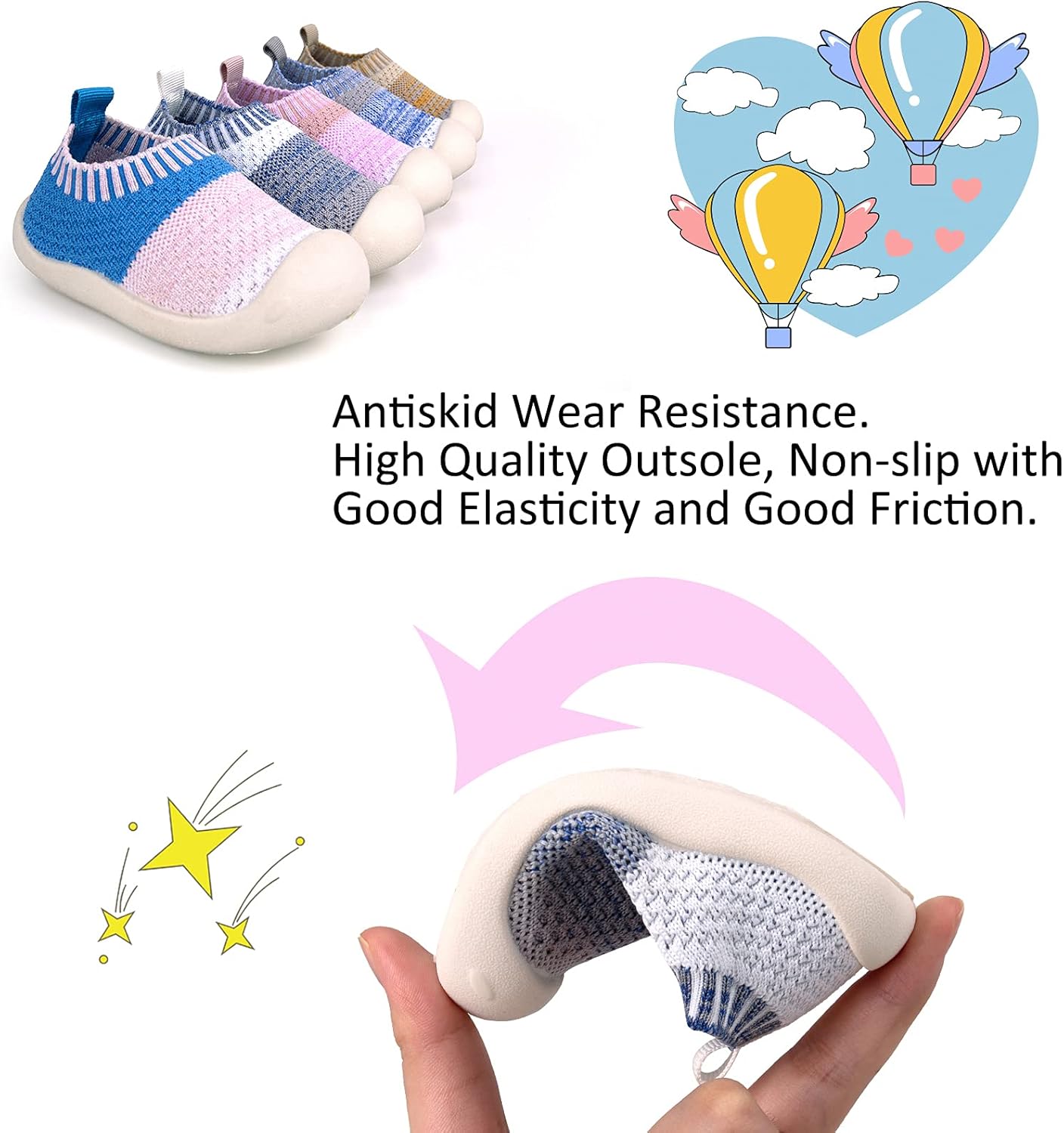 Baby First-Walking Shoes 1-4 Years Kid Shoes Trainers Toddler Infant Boys Girls Soft Sole Non Slip Cotton Canvas Mesh Breathable Lightweight TPR Material Slip-on Sneakers Outdoor