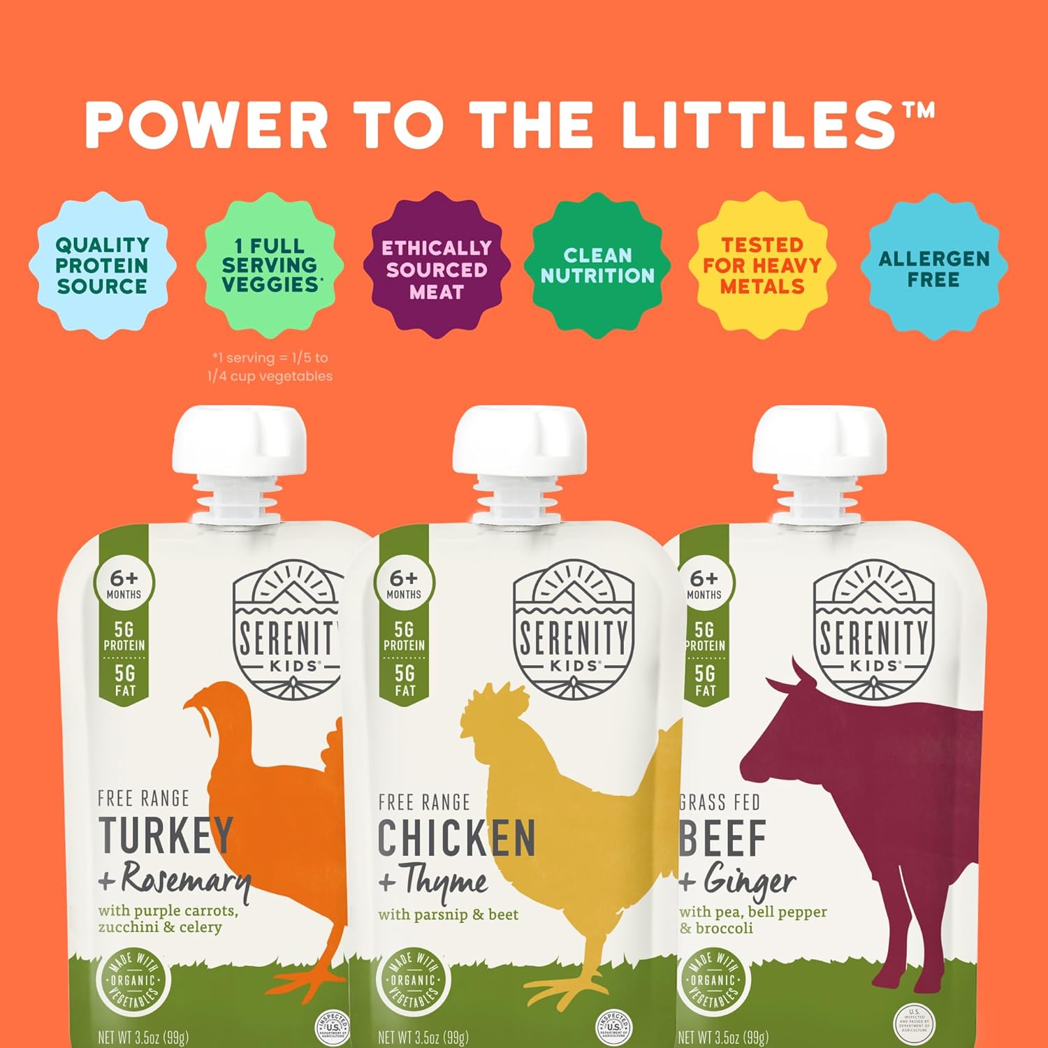 Serenity Kids 6+ Months Baby Food Pouches Puree - BPA-Free Meats & Herbs - Organic Baby Food Puree