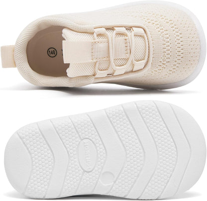 MORENDL Toddler Slip On Sneakers Baby Walking Shoes Non-Slip Breathable Unisex Pink Mesh Lace-Up Athletic Sneakers Infant Running Shoes
