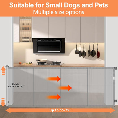 Extra Tall 57'' Reinforced Retractable Mesh Baby Gates with Reinforced Strips,Dog Gate Extends to 79" Wide,Prevents Bottom Drilling Through Baby and Pet,Retractable Pet Gate for Outdoor/Indoor