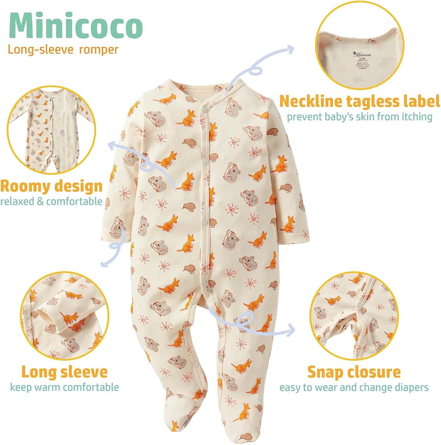 Baby Boys Girls Cotton Footies Multi Pack Long Sleeve Baby Footed One-Piece Jumpsuit Multi Pack