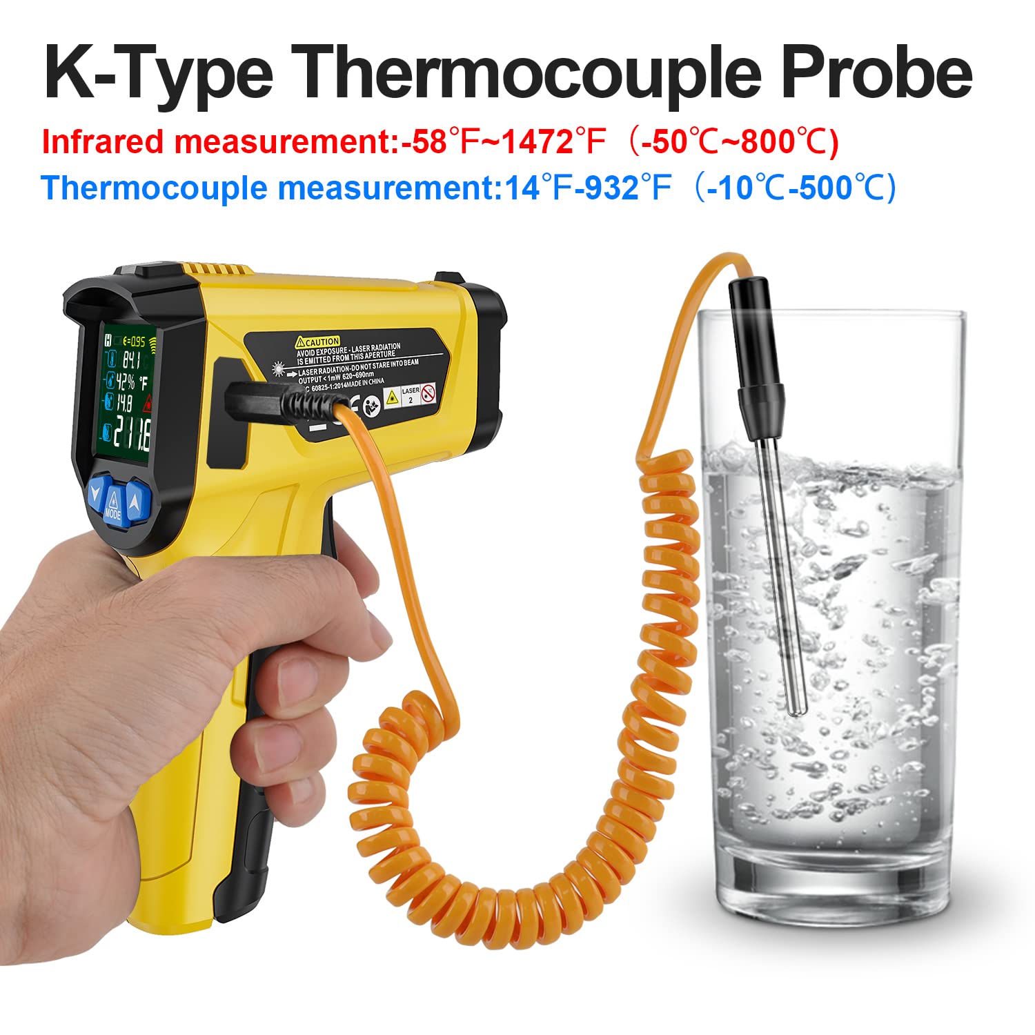 MESTEK Infrared Thermometer Laser Temperature Gun, -58°F to 1472°F (-50~800°C), Non-Contact Digital