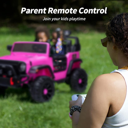 2 Seater Ride on Toy Car for Kids, 24V 4x4 Ride-on Truck Kids Electric Car w/Remote Control, 4x200W Motors - Hot Pink