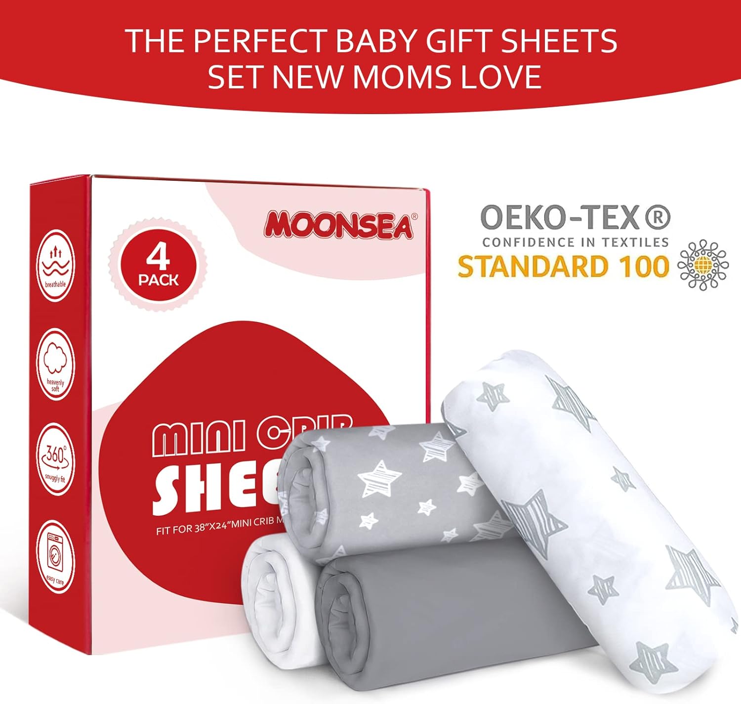 Mini Portable Crib Sheets 4 Pack for Boys or Girls (38" X 24"), Compatible with Dream on Me, Delta