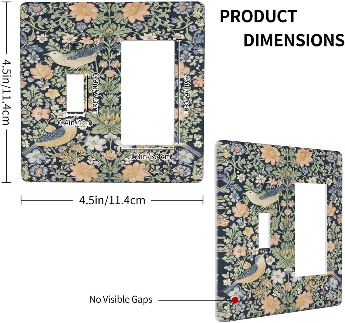 Decorative Outlet Covers Rustic Morris Birds Green Leaf Flower 2 Gang 1 Gang Wall Plate Cover Single Toggle Rocker Combo Light Switch Cover Plate Face Plate for Country Bedroom Decor