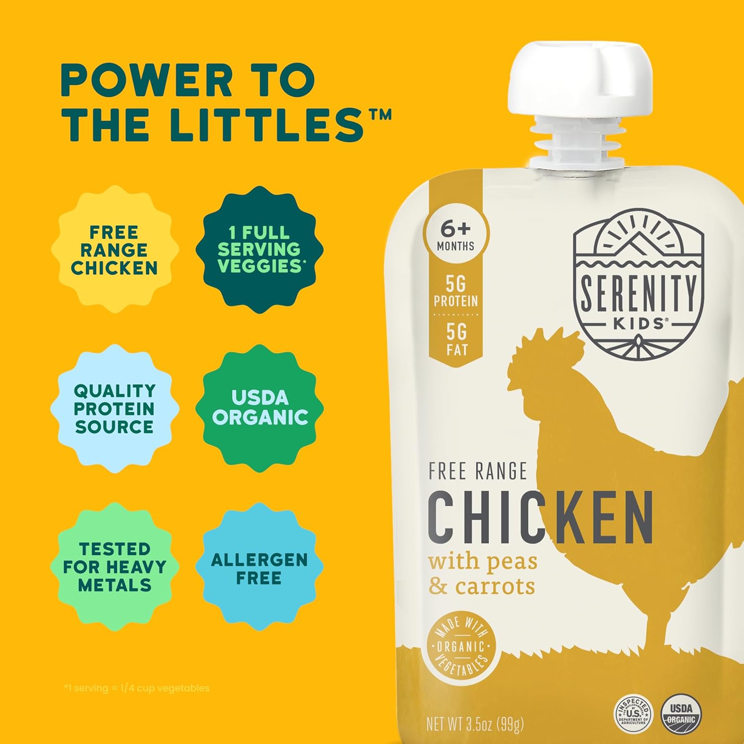 Serenity Kids 6+ Months Baby Food Chicken Pouch Puree - Ethically Sourced Free-Range Chicken &