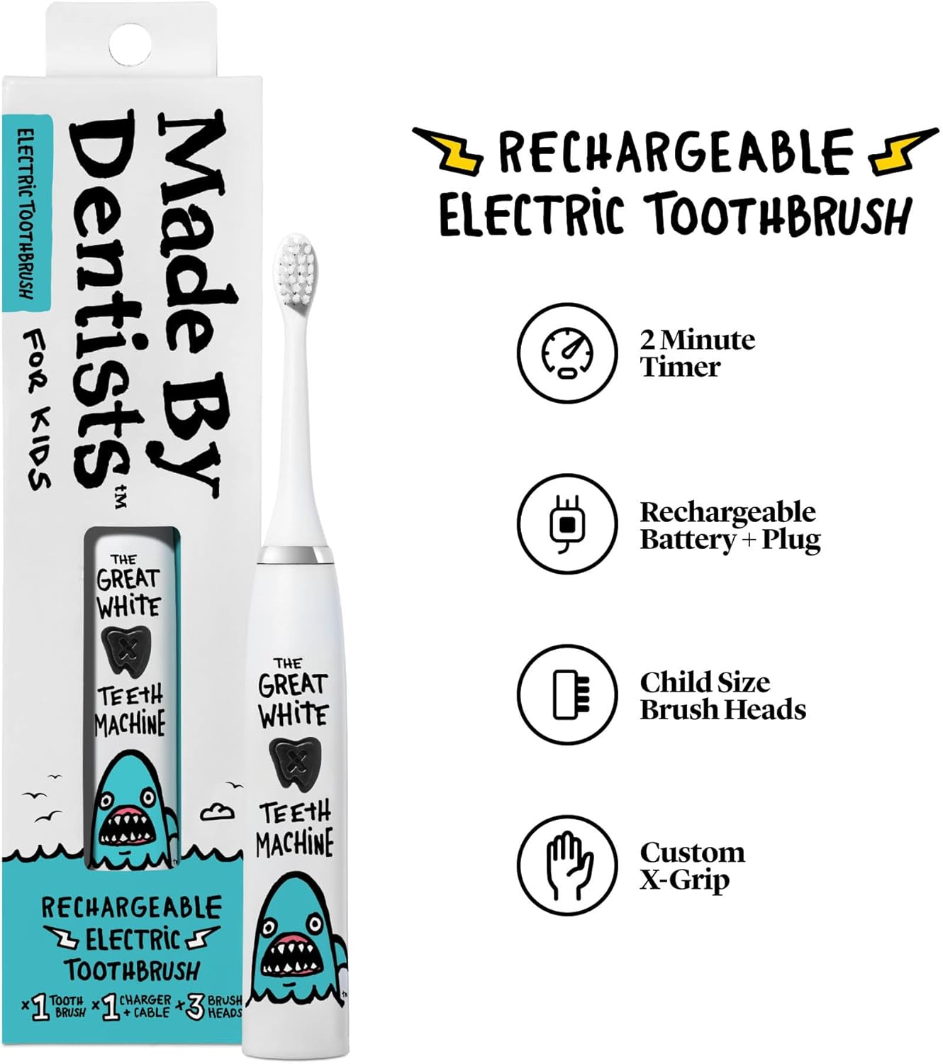 Kids Electric Toothbrush - Rechargeable Vibrating Toothbrush with Timer, Includes 6 Replacement