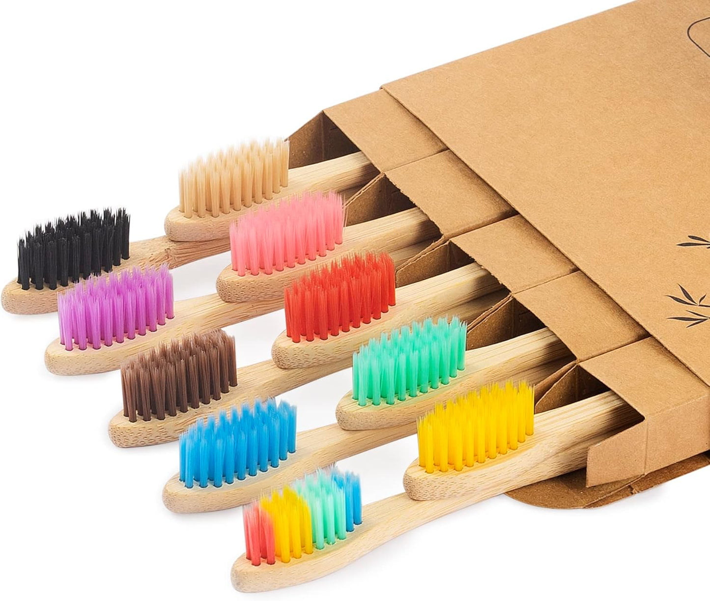 Biodegradable Bamboo Toothbrushes, 10 Piece BPA Free Soft Bristles Toothbrushes, Natural