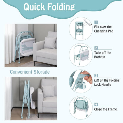 BABY JOY Baby Bathtub with Changing Table, Foldable Infant Diaper Changing Station with Storage