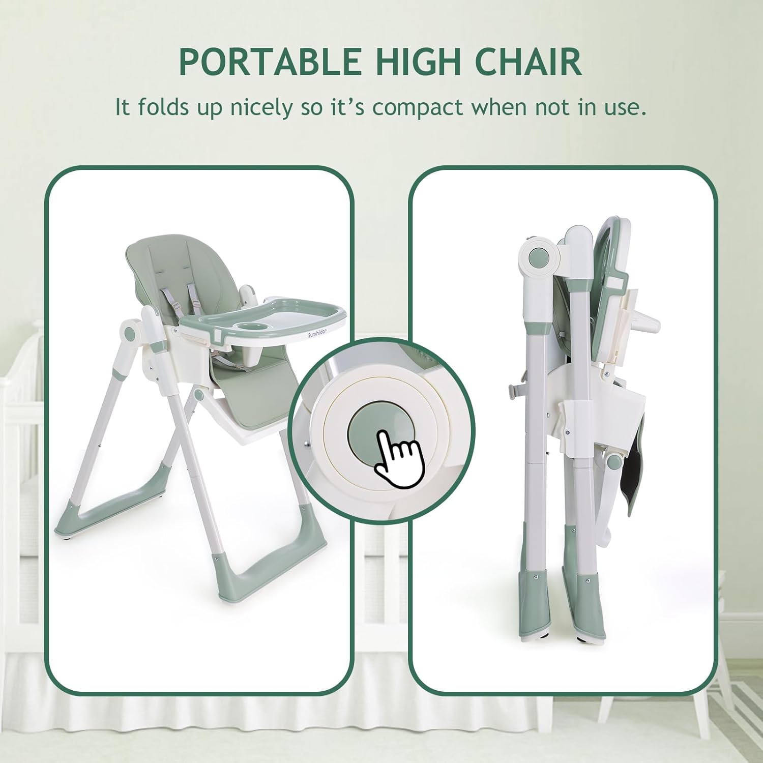 3 in 1 Baby High Chair with Wheels, Adjustable 5 Point Harness, Tray, Foot Rest, Backrest and Seat