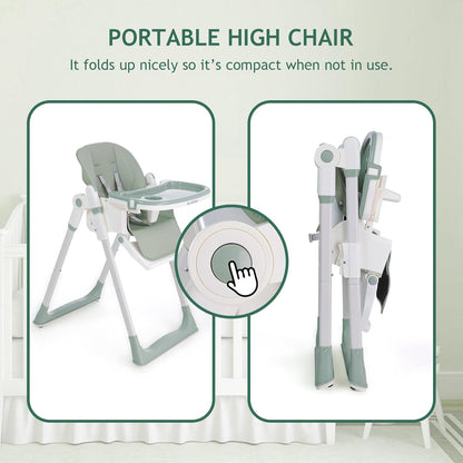 3 in 1 Baby High Chair with Wheels, Adjustable 5 Point Harness, Tray, Foot Rest, Backrest and Seat