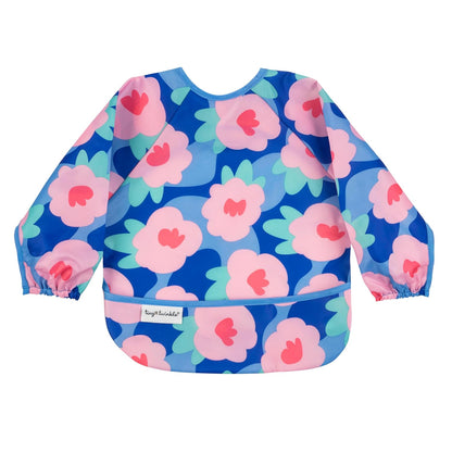 Tiny Twinkle Mess Proof Baby Bib,Waterproof Smock Baby Bib for Eating,Machine Washable Long Sleeve Bib,Baby Led Weaning,Toddler Bib,BLW Supplies(Floral Blue, Small 6-24 Months)