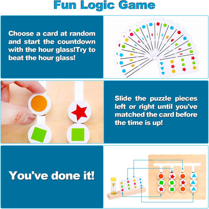 Montessori Preschool Learning Toys for Kids: Wooden Slide Puzzle Board Toys Color Shape Sorting Matching Brain Teasers Education Logic Game Gift for 3 4 5 6 7 Years Old Toddlers Child Boys Girls
