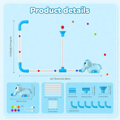 STEM Air-Powered Building Toys for Kids Ages 3 4 5 6 7 8+– Educational Air Tubes Toy& Turbine Set with 30 Foam Balls – Rechargeable Construction Kit for Boys & Girls – Fun Science Gift for Teens