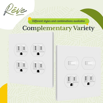 TG Screwless Duplex Wall Plate, Child Safe Double Receptacle Outlet Cover, Standard Size, 2-Gang 4.68" x 4.73", Unbreakable Polycarbonate Thermoplastic, UL Listed, SP-S2-W, Glossy, White