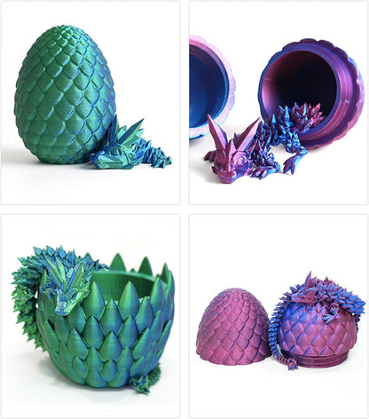 Surprise 3D Printed Dragon Egg Articulating Gemstone, 3D Printed Dragons, Relief Anxiety - Articulated Joints for Kids and Adults Home Office Decor Executive Desk Decor (Luminous)