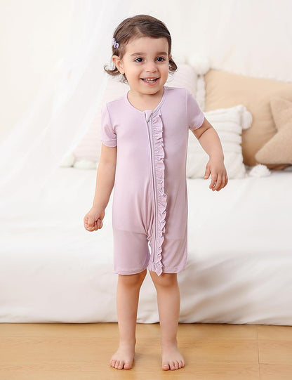 JunNeng Baby 2 Pack Rayon of Bamboo Romper Sleeper 2 Way Zipper Short Sleeve Jumpsuit Zipper Footless One-piece