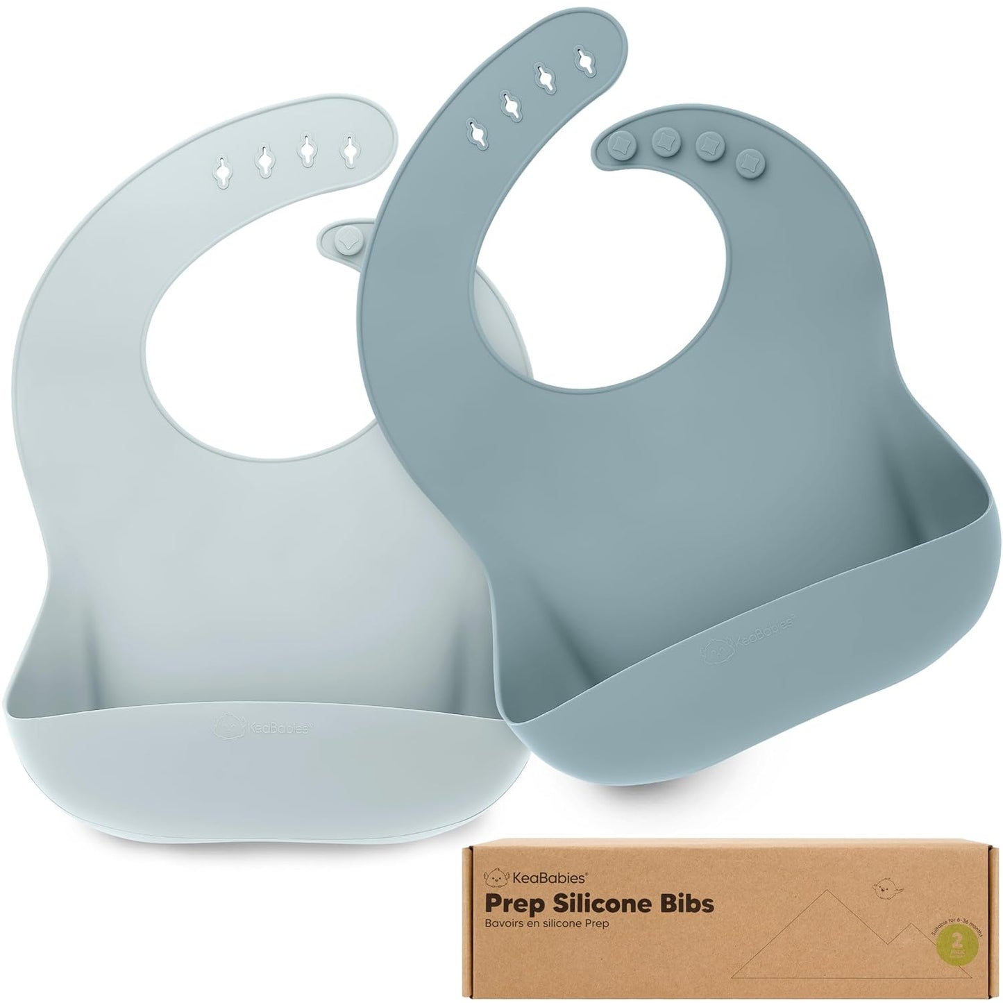 KeaBabies 2-Pack Silicone Baby Bibs for Eating - Sturdy Food-Grade Silicone Bibs for Babies Girl