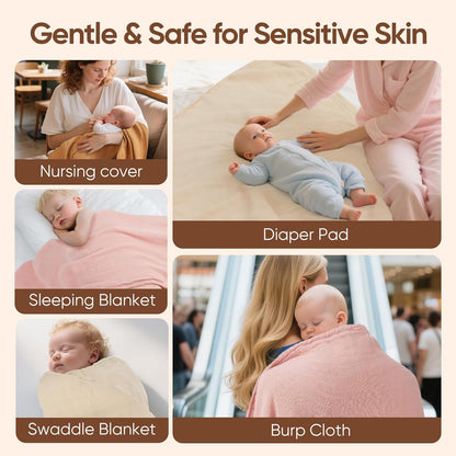 Muslin Swaddle Blankets, Nursery Receiving Blanket for Newborn, Baby Swaddle Wrap Soft Silky &