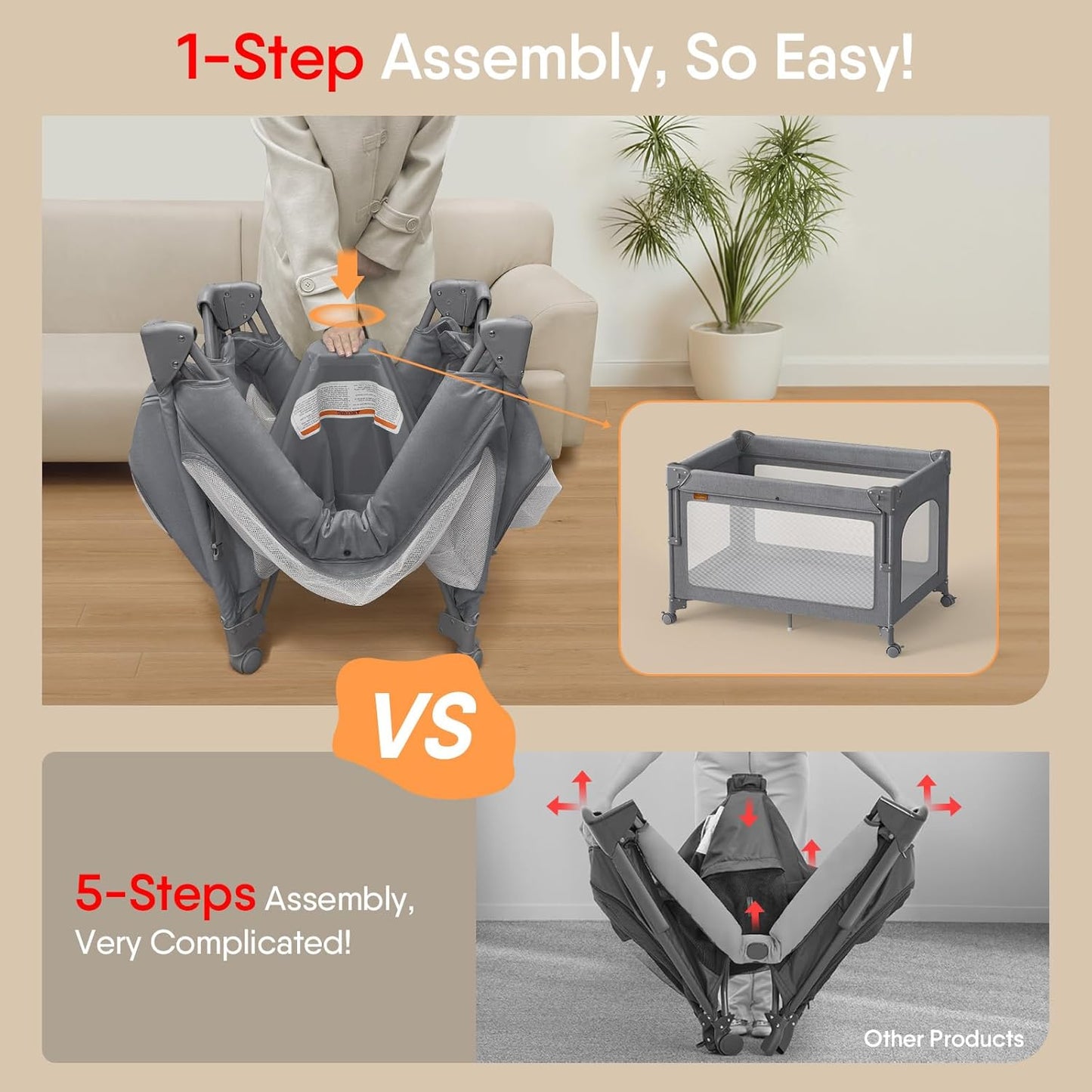 4 in 1 Baby Bassinet, Pack and Play, Bedside Crib Sleeper, Diaper Changer, Quickly Assembled and Folded Portable Crib with Mattress and Mosquito Net, Easy to Carry