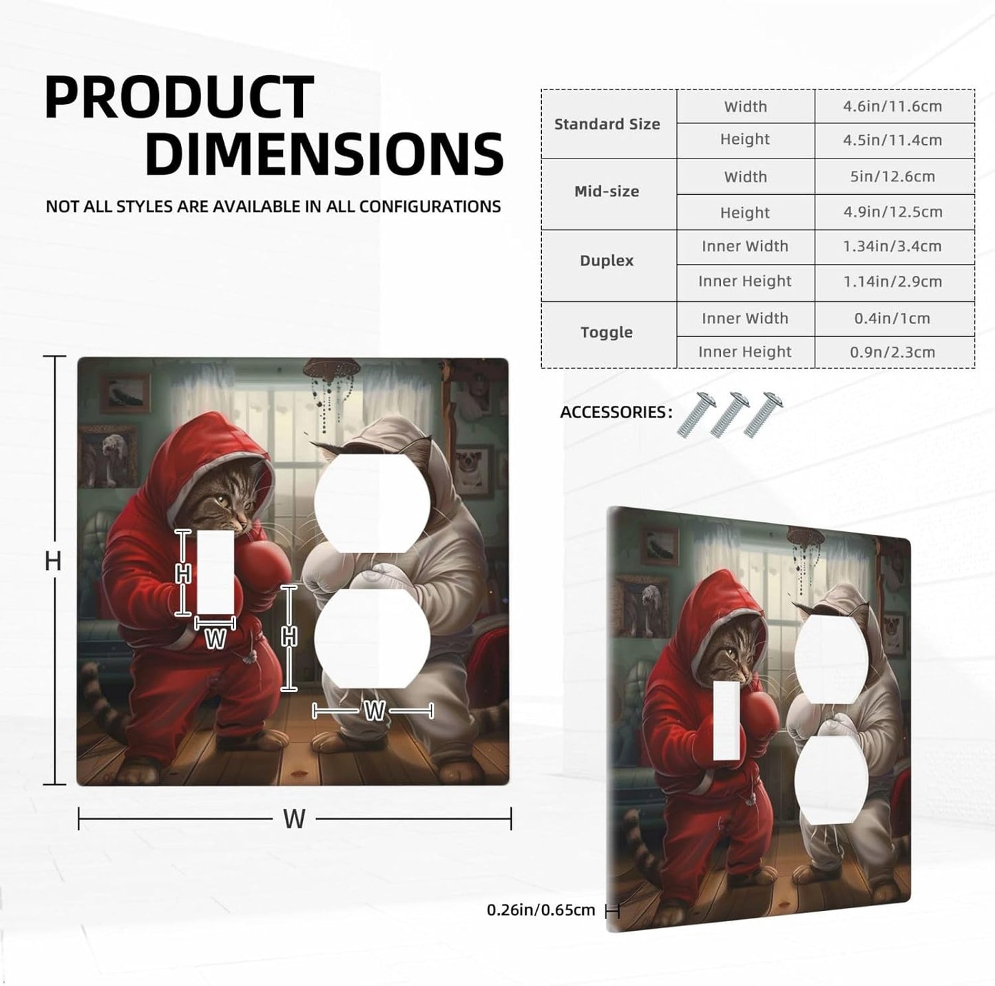 Decorative Outlet Covers Funny Red Boxing Cats White Tomcat 2 Gang Wall Plate Cover Single Toggle Duplex Combo Two Switch Light Switch Cover Plate Jumbo Dual GFCI Faceplate