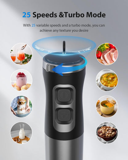 1000W Powerful Immersion Blender Handheld, 2025 New Update Hand Blender with 25-Speed and