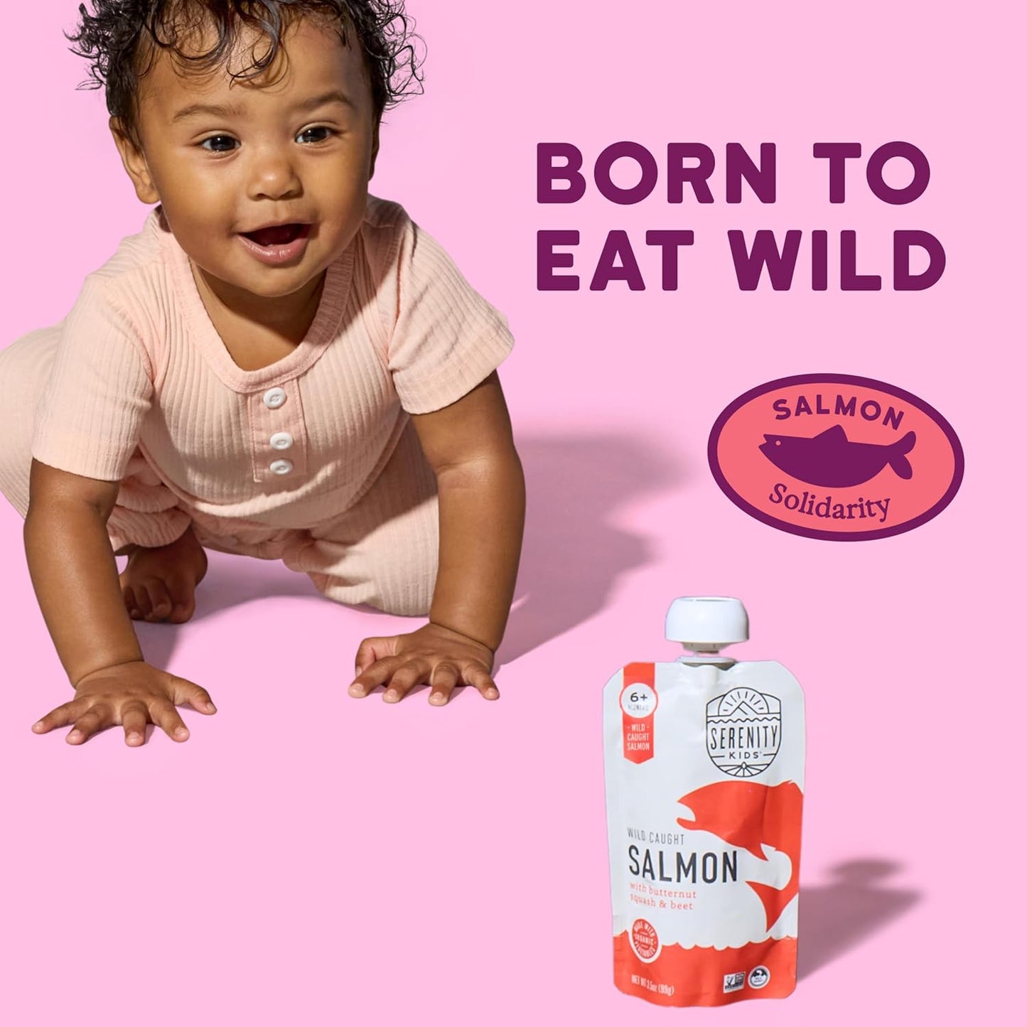 Serenity Kids 6+ Month Salmon Baby Food Pouches - Wild-Caught Salmon & Organic Butternut Squash &