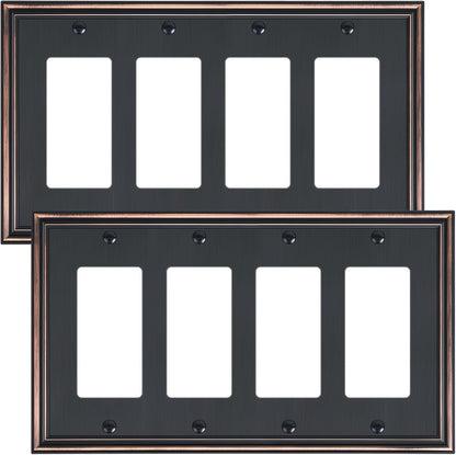2-Pack Quad Decorator Outlet Cover Plate, Zinc Alloy Decorative Aged Bronze Switch Plates and Outlet Covers, 4 Gang Wall Plates for Electrical Outlets, Receptacle, GFCI Outlet, Dimmer Switch