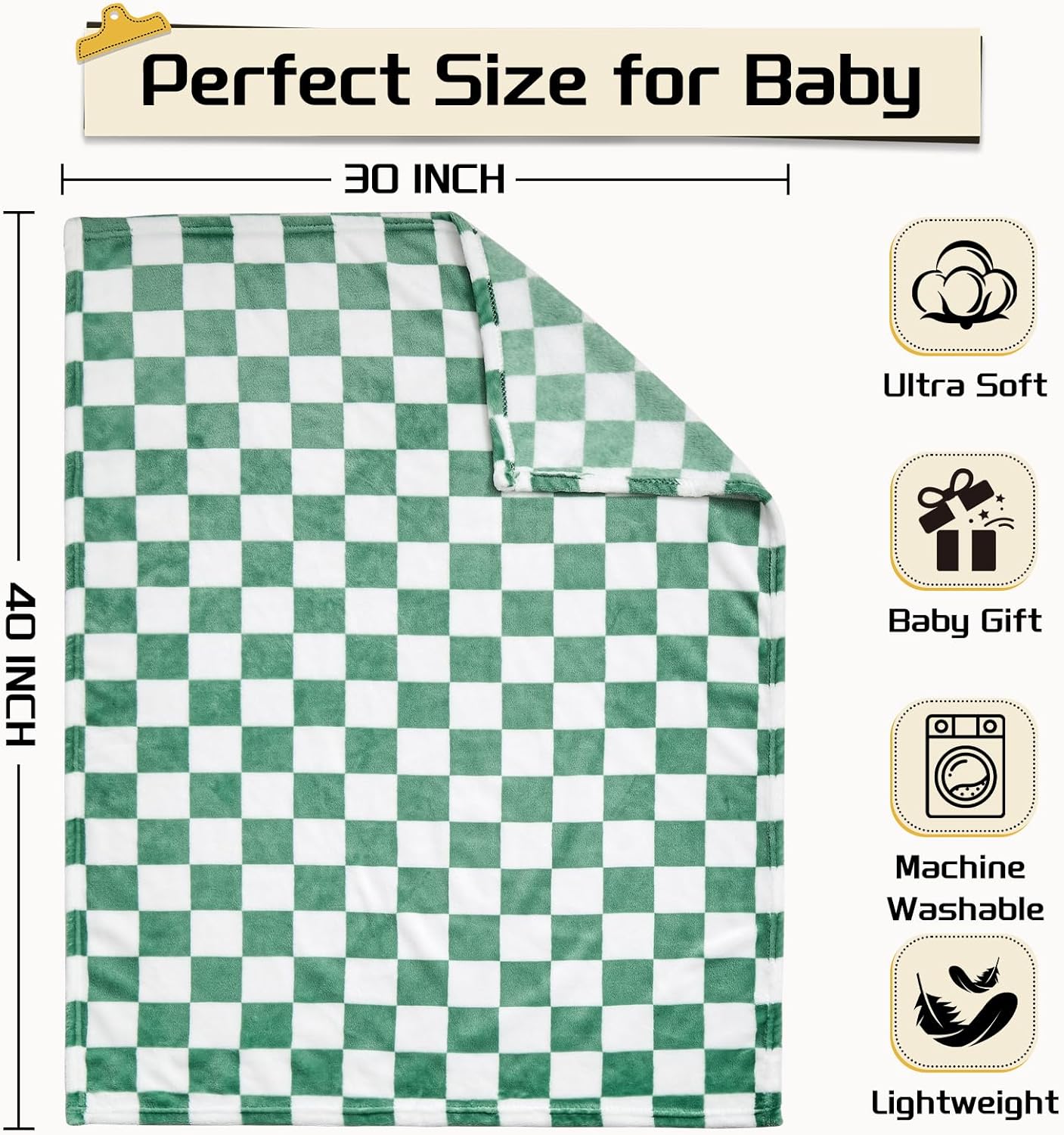 Yurhap Checkered Baby Blanket Fleece Baby Blankets for Boys, Ultra Soft Cozy Fluffy Infant Toddler