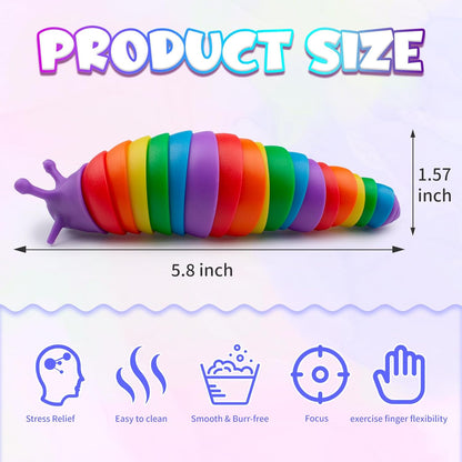 Cevioce 3 PCS Fidget Toys Slug for Adults & Kids Sensory Toys for Kids 8-12 Colorful Autism Toys for Toddlers Autistic Children Toddler Toys Age 3-4 Christmas Stocking Stuffers Gifts for Kids Teens
