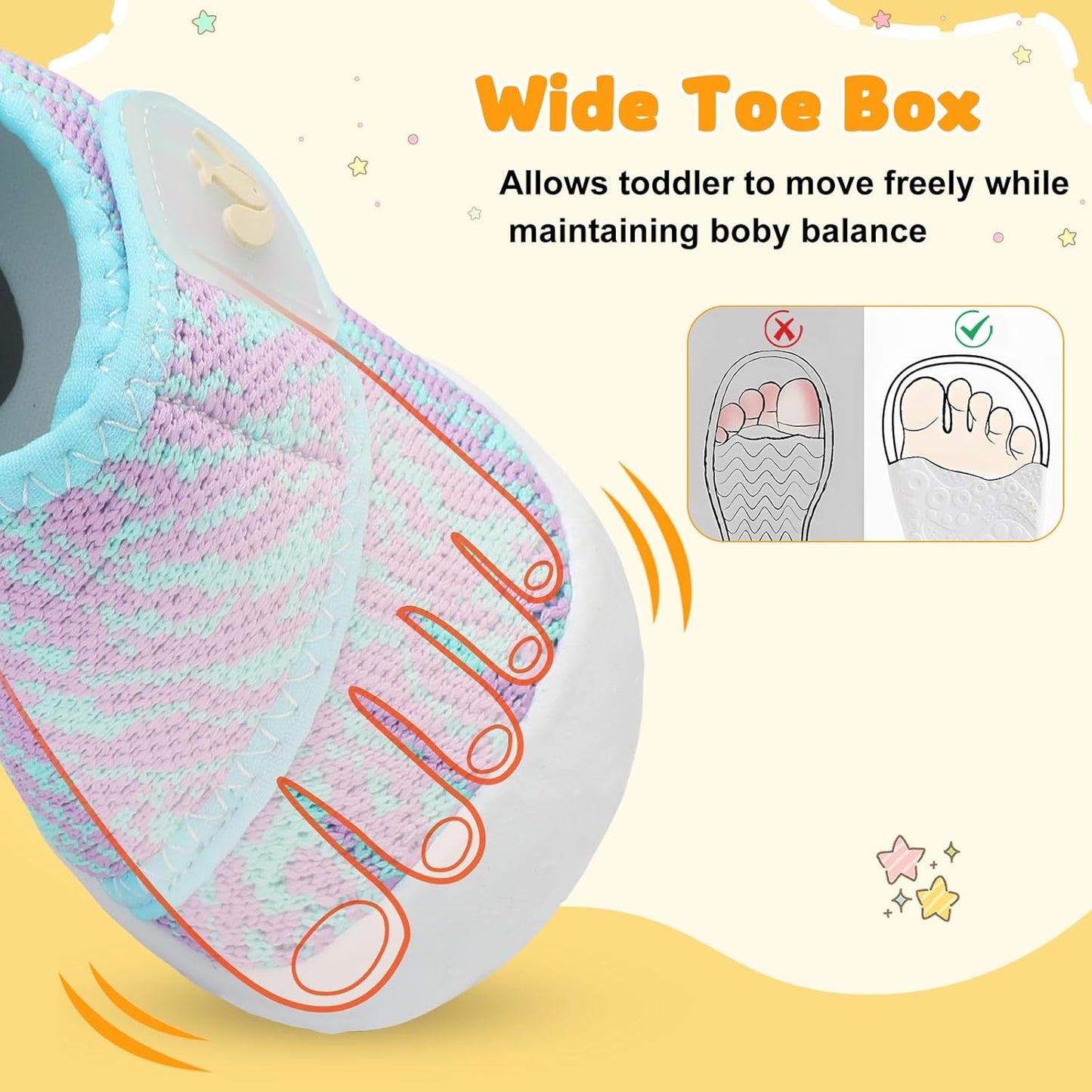 FEETCITY Baby First Walking Shoes Wide Baby Shoes Infant Sneakers Newborn Crib Shoe Barefoot Lightweight Slip On Shoe