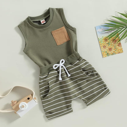 Kupretty Baby Boy Summer Clothes Sleeveless Tank Tops Vest T-Shirt + Casual Shorts Toddler Outfits Set