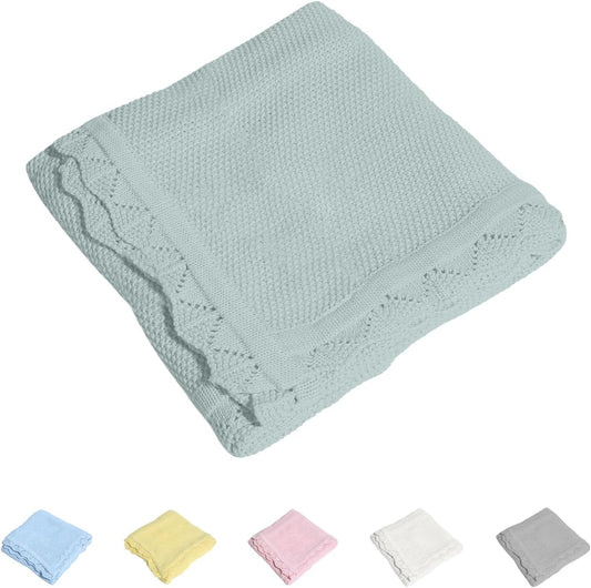 Cotton Baby Blankets 100% Knit Soft Warm Lace Toddler Newborn Nursery Receiving Blankets,30 X 40 Inches, Green