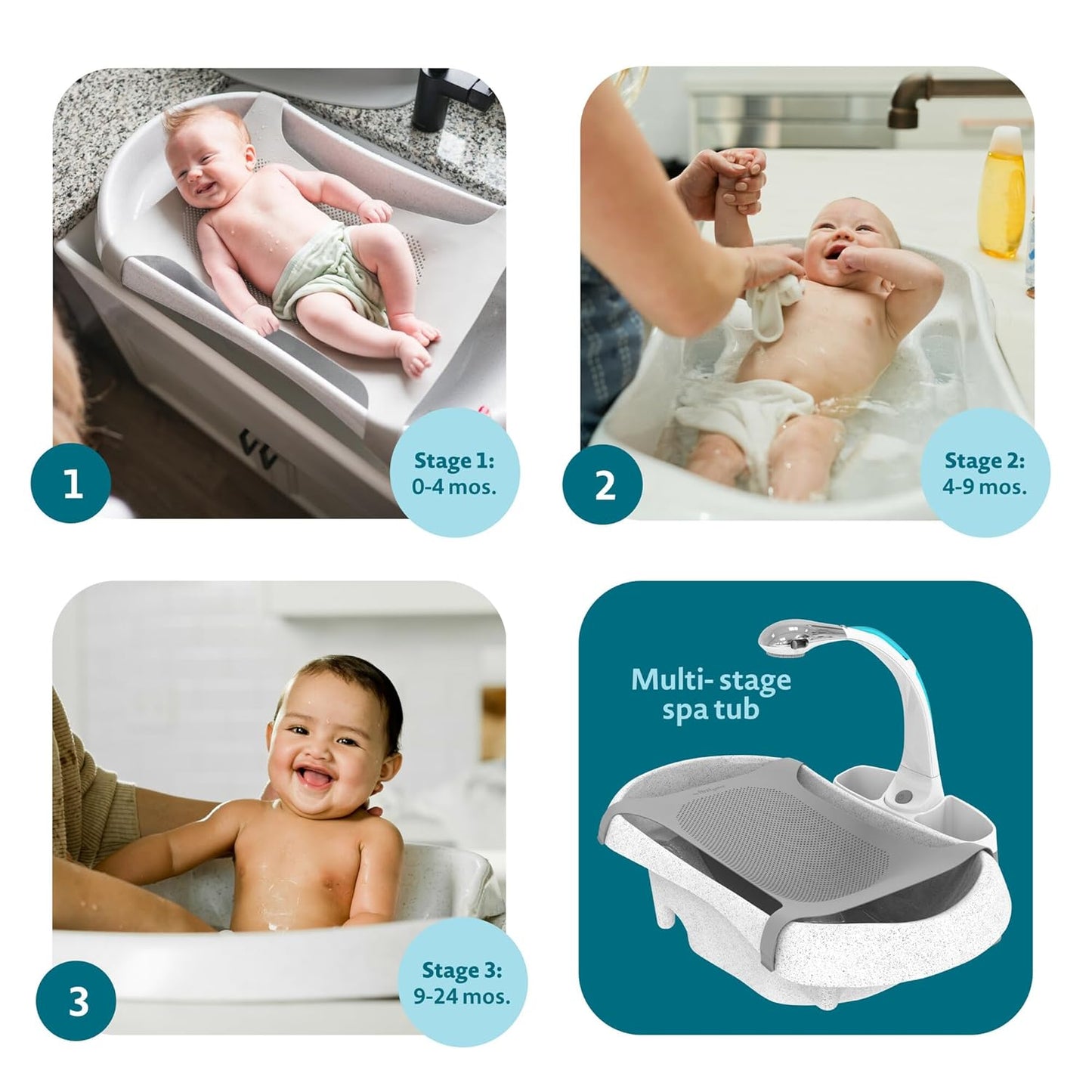 The First Years Rain Shower Baby Bathtub Set - Includes Infant Sling, Soothing Spray Shower Head