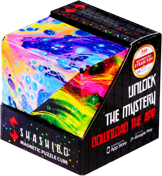 SHASHIBO Shape Shifting Box - Award-Winning, Patented Fidget Cube w/ 36 Rare Earth Magnets - Transforms Into Over 70 Shapes, Download Fun in Motion Toys Mobile App (Holographic - Cosmos)