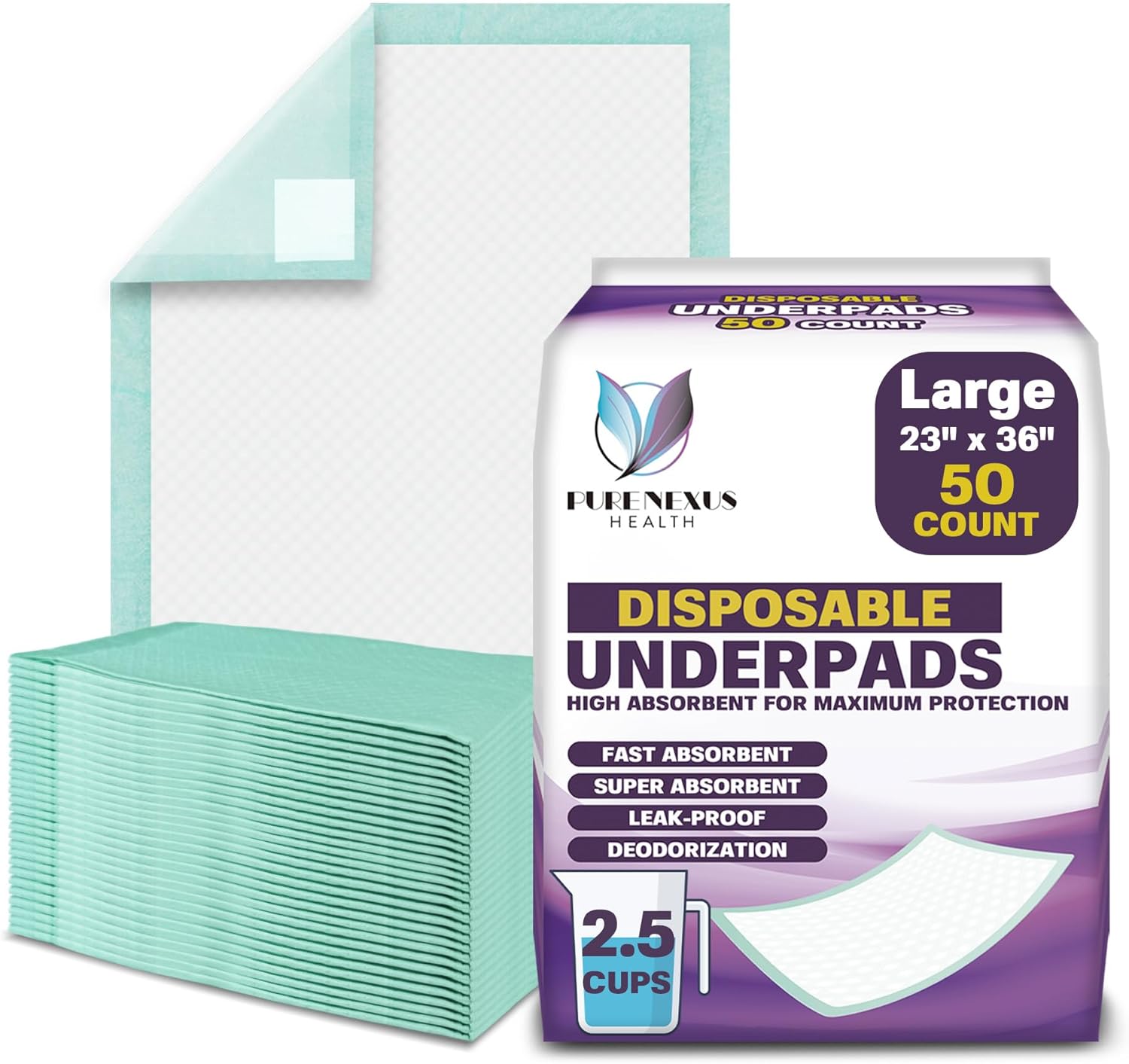Disposable Bed Pads for Adults 23 x 36 (50 Count) - Super Absorbent and Waterproof - Incontinence