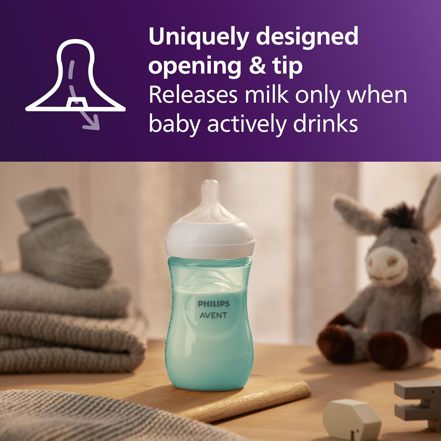 Philips Avent Natural Baby Bottles with Natural Response Nipples (Medium Flow, Flow 3), 9oz, Teal