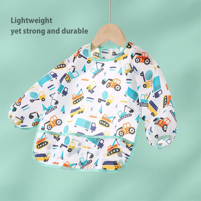 5 Pack Long Sleeve Bib,Baby Toddler Waterproof Sleeved Bib for 6-30 Months Reusable with Catch-all