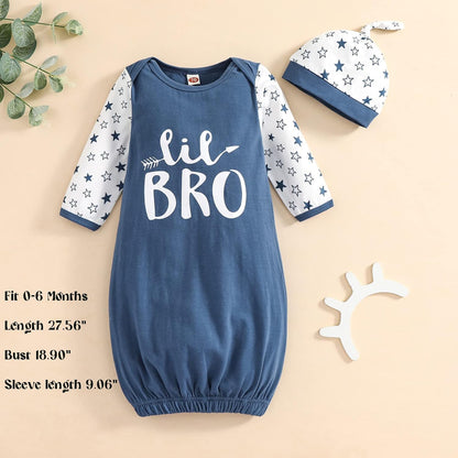 AMAWMW Newborn Baby Girl Little Sister Sleeper Gown Stripe Long Sleeve Nightgown Pajamas Gifts Stuff Essential Outfit