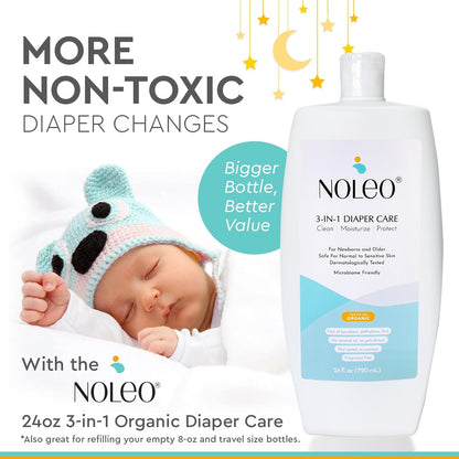 3-in-1 Diaper Care - Baby Cream, Cleanser & Lotion Organic - Diaper Rash - Rash Ointment - Cream to Clean, Moisturize & Protect Skin Made in France, 24 oz
