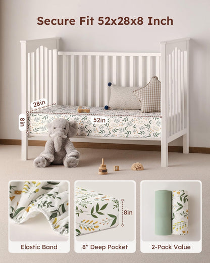 Yoofoss Baby Crib Sheets 2 Pack for Boys and Girls - 52x28 Fitted Crib Sheet Neutral Fits for