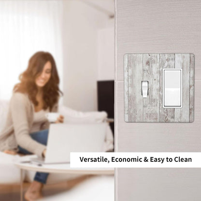 Outlet Covers Rustic Vintage White Wood Grain 1 Toggle 1 Rocker Combination Decorative Wall Plate Electrical Switch Plates Light Switch Cover Plate for Farmhouse Home Decor