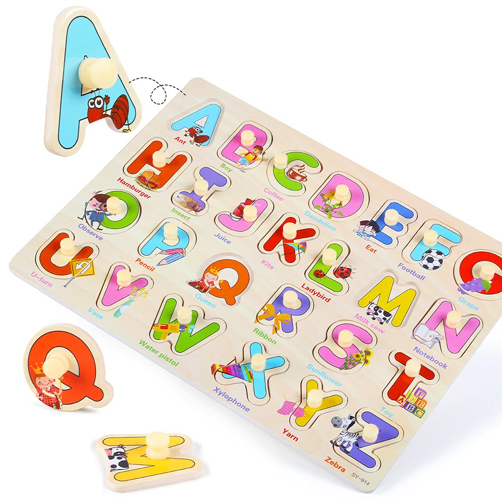 GRINNNIE Wooden Peg Puzzle for Toddlers 3 4 5 Years Old, 4 PCS Montessori Educational Learning