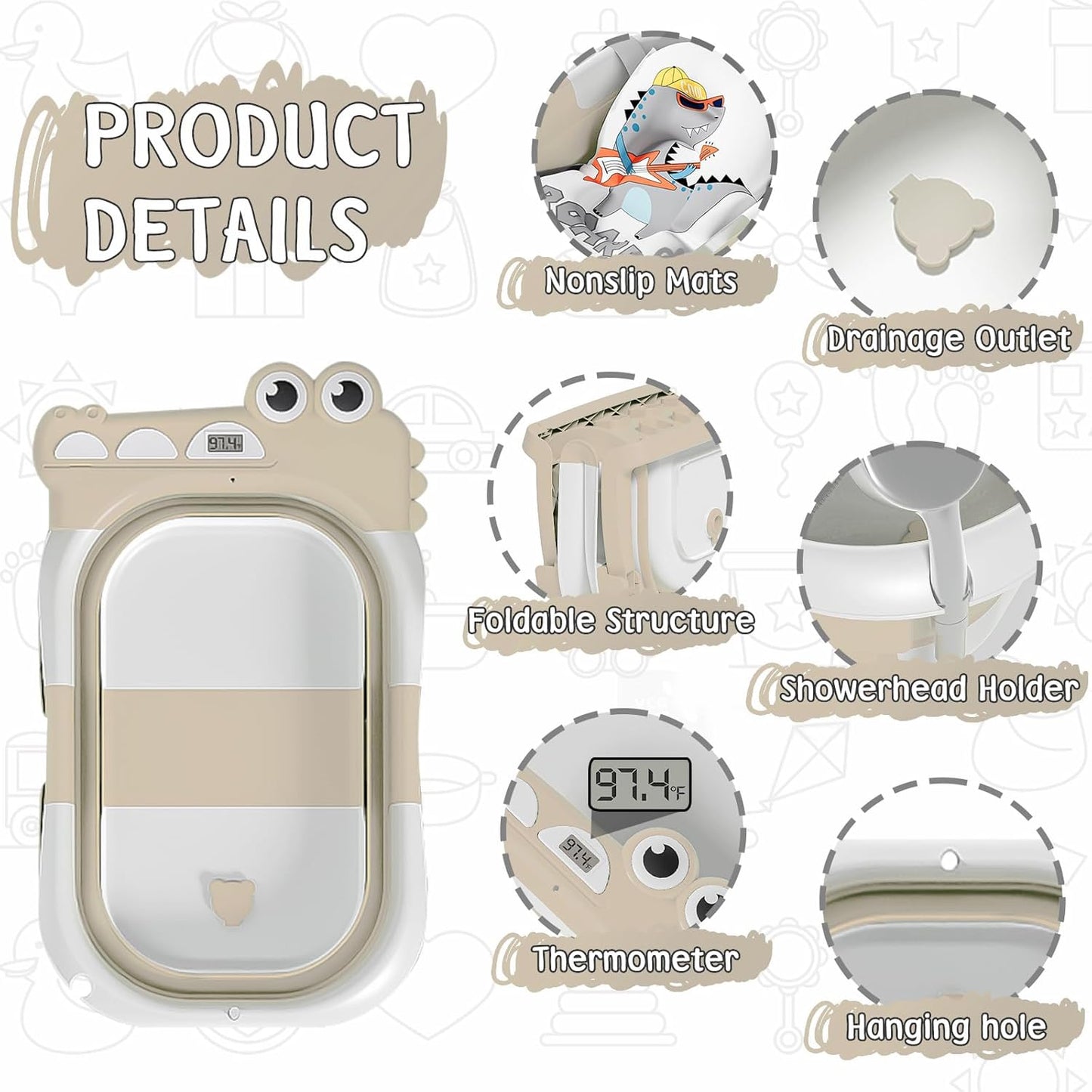 Collapsible Baby Bathtub for Newborn, Foldable Baby Bath Tub with Thermometer & Soft Floating