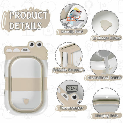 Collapsible Baby Bathtub for Newborn, Foldable Baby Bath Tub with Thermometer & Soft Floating