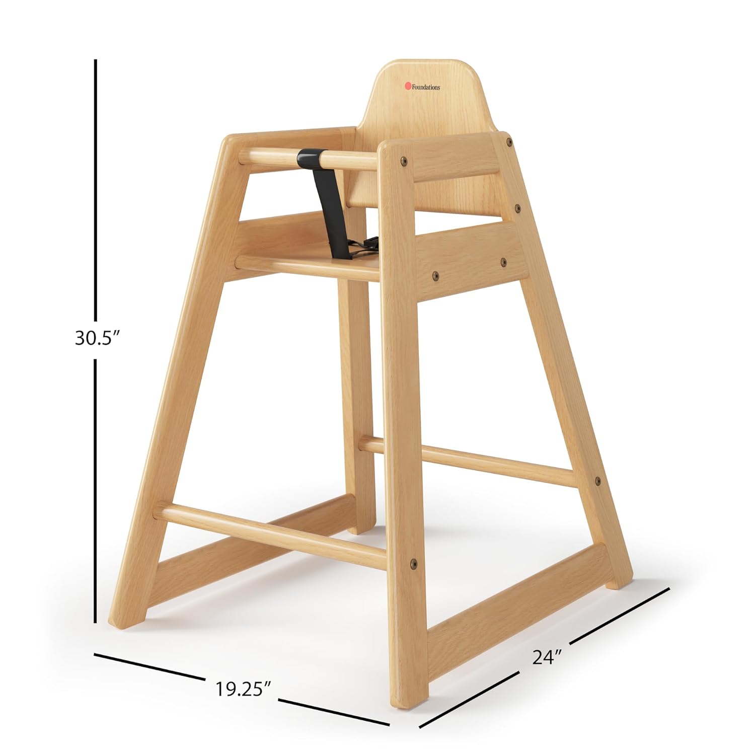 Foundations Neat Seat Wood Highchair for Restaurants, Easy to Clean, “No-tip” Feet, 3-point Safety