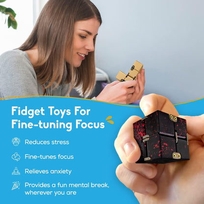 PILPOC theFube Infinity Cube Fidget Desk Toy - Premium Quality Aluminum Infinite Magic Cube with Exclusive Case, Sturdy, Heavy, Relieve Stress and Anxiety, for ADD, ADHD, OCD (Red)
